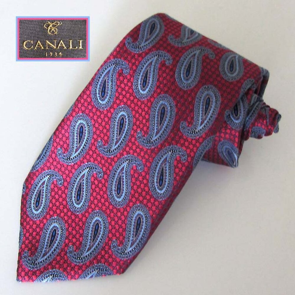 new CANALI swirling paisley neck tie 100% textured silk - Picture 1 of 6